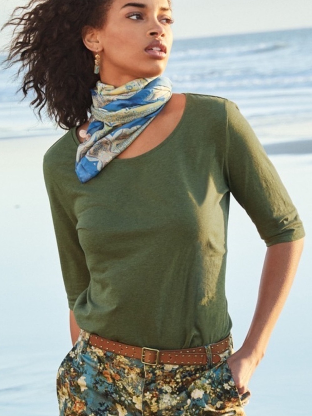 Peruvian Connection NWT Moss Heather Green Carmel Scoop Neck Top Medium